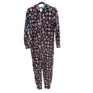 NYC Underground Ugly Christmas Pajamas One Piece Hooded Fleece L XL Worn Once